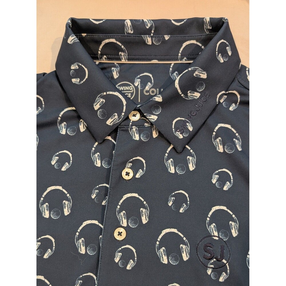 Swing Juice Golf Polo Men's Medium Performance Shirt Headphones All Over Print